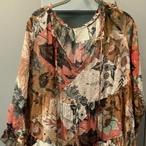 Johnny Was. Overblouse.generous M.Multi-colored, soft fall ,flutters gold thread